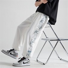 加推夏季薄款宽松撞色拼接冰感束脚运动裤冰丝裤2109-P40，男装休闲裤，星座914-3