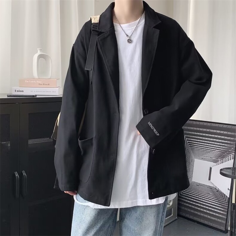 W503-P48长袖宽松型纯色青春流行潮平驳领两粒单排扣西服上衣,男装西服,星座911-1