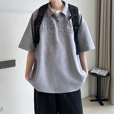 夏款男休闲卫衣麂皮绒POLO衫短袖T恤字母印花外套A071-T09-P45，男装T恤，电商A071