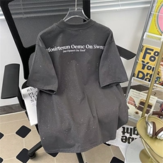 得物品质夏男短袖T恤满天星装饰项链字母印花纯棉T恤衫T05P45，男装T恤，星座1013-1