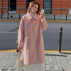 现货，2022新款粉色加厚中长款毛呢大衣P185-K258，女装连衣裙，浙宝276（原081）