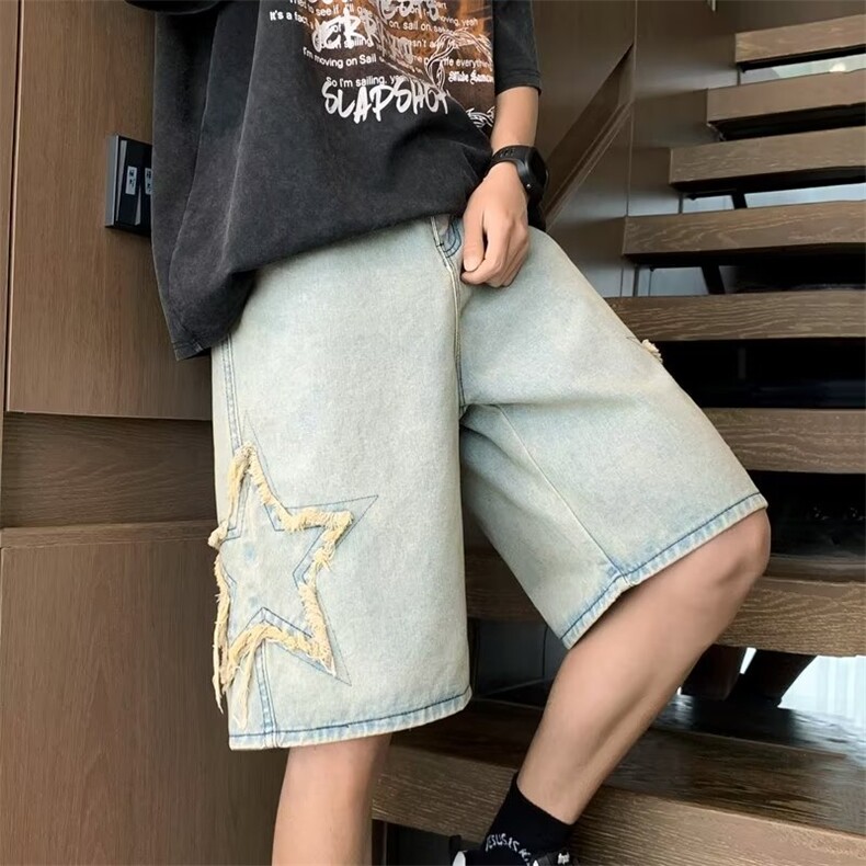 青春流行ins男直筒水洗黄泥色牛仔短裤夏牛仔裤P38,男装牛仔裤,星座1116-2