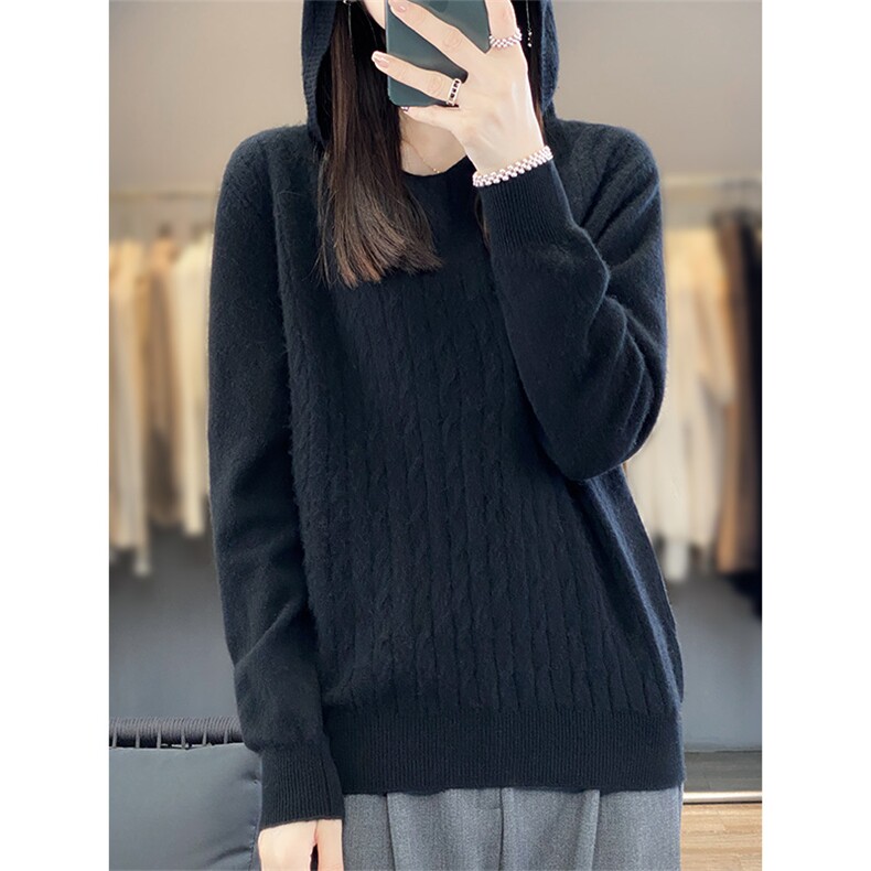 连帽针织羊毛衫新款女装秋冬内搭加厚打底毛衣,女装羊毛衫,绒汀羊绒