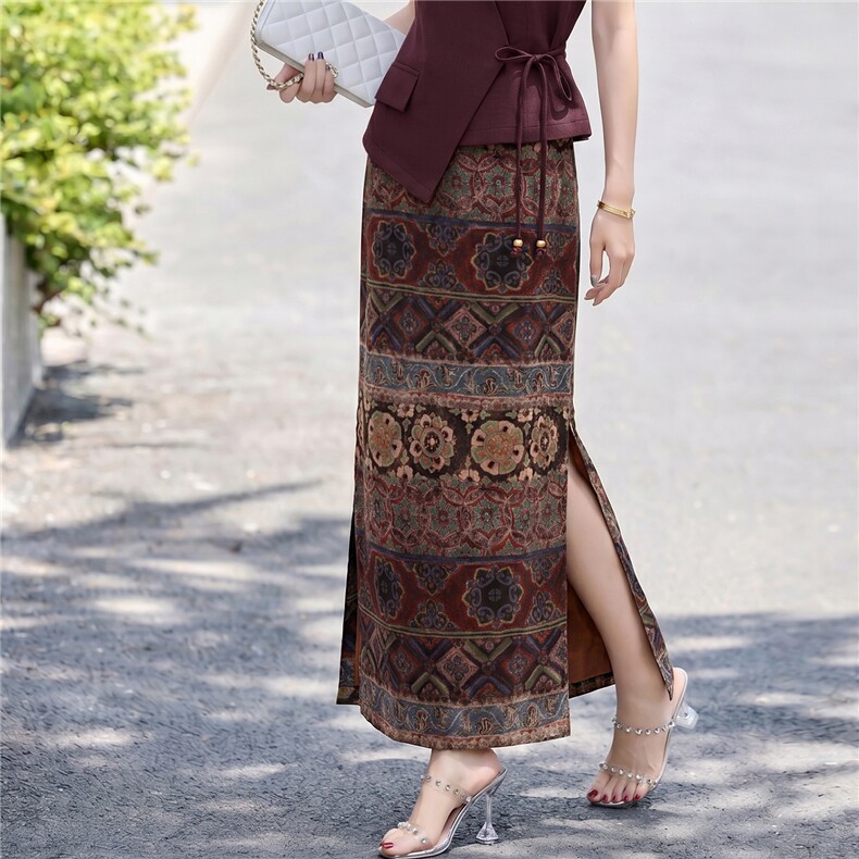 2026夏装新款敦煌风印花半身裙,女装半身裙,美沁