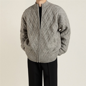 立领开衫拉链针织男士春秋新款高级感菱形格子毛衣夹克MY184 P66图片