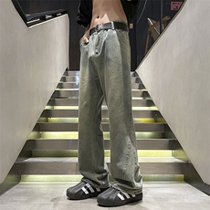 美式复古牛仔男夏潮牌美式修身高街长裤微喇裤2516p48，男装休闲裤，电商D315