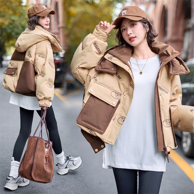 高级感撞色短款羽绒服女2024冬季新款加厚保暖超好看小个子面包服,女装羽绒服,雅静靓衣
