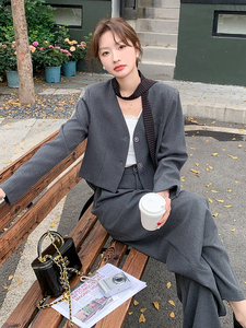 韩系高级感穿搭一整套装女2025新款春季飘带西装外套阔腿裤两件套图片