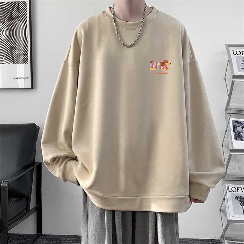 麂皮绒卫衣男大码重磅长袖t恤男JW81438-P35加绒款P45,男装T恤,电商A040