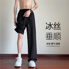 抖音品质夏季新款潮流高级垂感宽松冰丝裤B315-K24165-特p30控58，男装休闲裤，电商B315