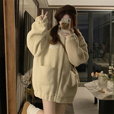A441-P108连帽加绒加厚羊羔绒外套学院风冬季新款，女装短外套，星座911