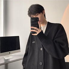 V领设计感开衫毛衣纯色针织开衫春秋毛衣开衫森系日系毛衣外套，男装针织衫/毛衣，星座1210-1