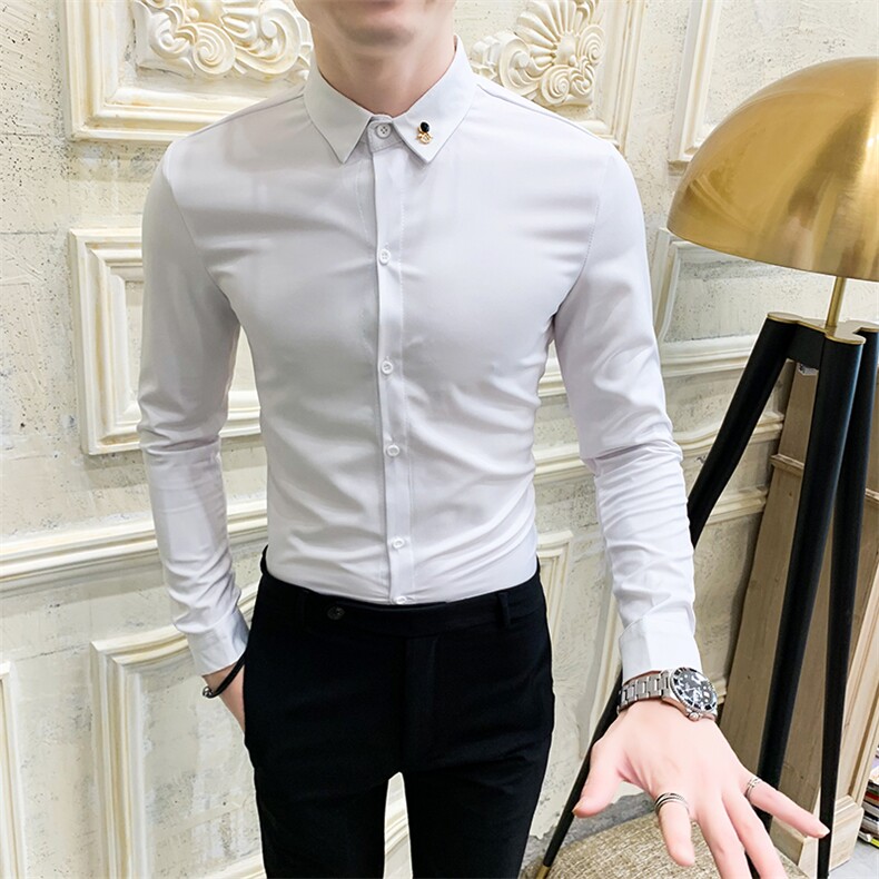 312A-732-P502025秋季新款纯色修身长袖衬衫社会精神小伙衬衣,男装衬衫,星座312A-5