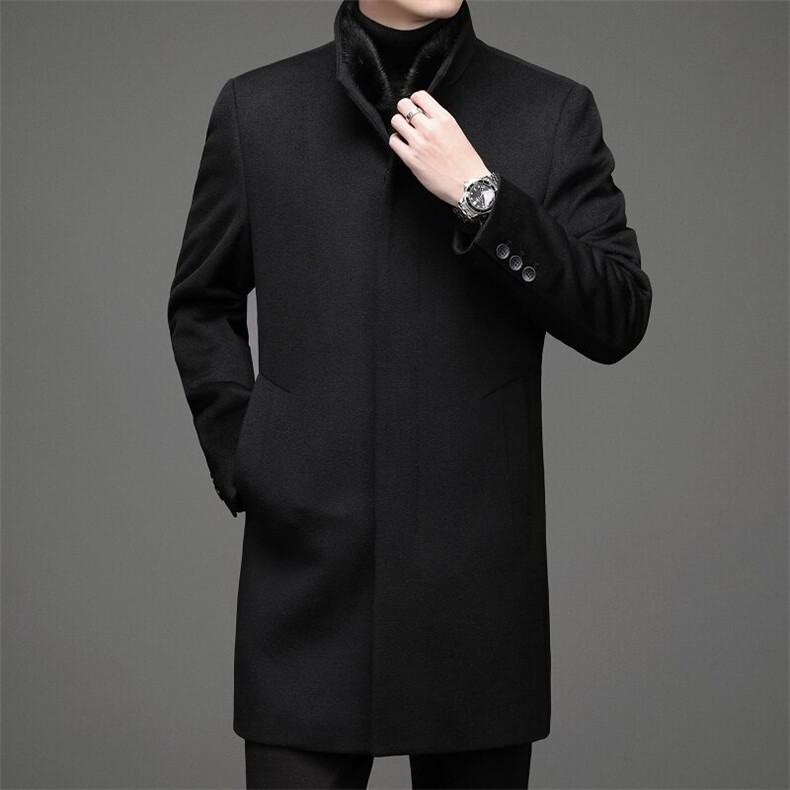 AE8918尼克服水貂毛领兔毛内胆可脱卸立领中长款羊毛大衣外套,女装短外套,钱塘207-1