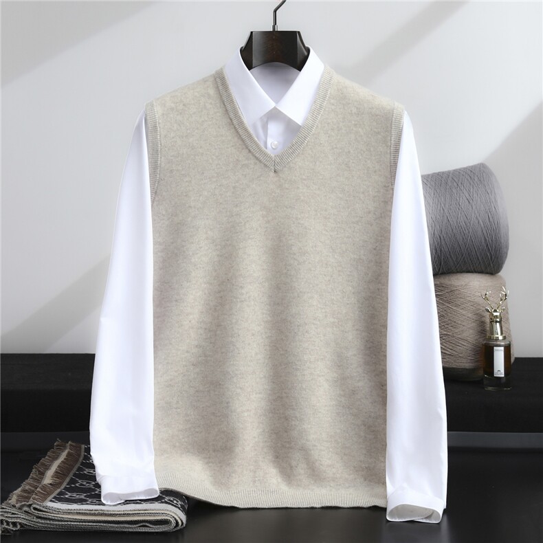 2025百搭时尚简约v领套头无袖马甲羊毛衫，男装羊毛衫，忠诺羊绒