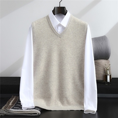 2025百搭时尚简约v领套头无袖马甲羊毛衫，男装羊毛衫，忠诺羊绒