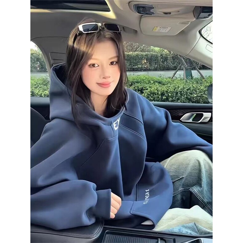 网图有货美式连帽宽松卫衣男女拼接字母刺绣慵懒外套A969-P40，女装短外套，星座1505