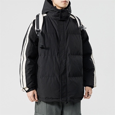 秋冬立领棉衣潮流连帽竖条样式宽松港风情侣棉袄外套MY9303-P95，男装棉衣，电商A128