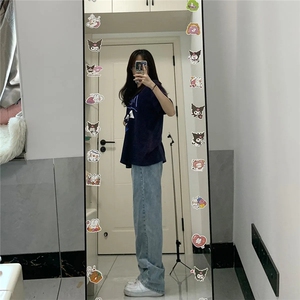 学生秋冬简版阔腿牛仔裤女宽松百搭显瘦ins小个子直筒裤子高腰潮图片