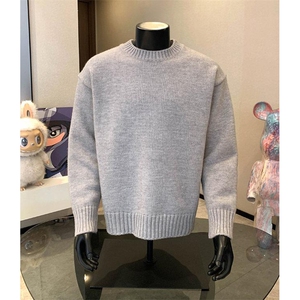 重磅秋冬男女纯色打底针织衫圆领套头半高领毛衣美式复古休闲上衣图片