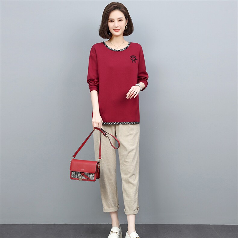 2023年春季新款套头女休闲百搭韩版宽松显瘦卫衣两件套装裤子棉,女装卫衣/绒衫,独衣靓