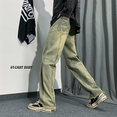 B221美式ins高街小众情侣款毛边直筒牛仔裤LK23013-P60控78，男装牛仔裤，电商B221