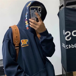 1506/QCX0040/P42卫衣男连帽春秋季ins港风宽松潮牌字母印花外套图片