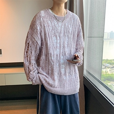 得物品质秋款男圆领镂空毛衣休闲针织衫宽松外套M6021P55，男装针织衫/毛衣，星座1013-1