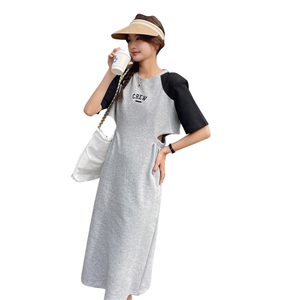 新款现货圆领撞色露腰剪裁休闲连衣裙212A-611-P105-165图片