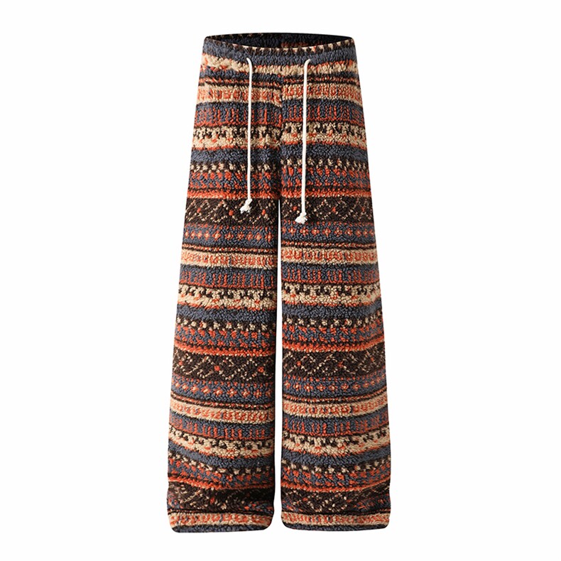 复古几何纹羊羔绒抽绳阔腿裤时尚民族风慵懒休闲裤K893TP55控98，男装民族服装，电商A102B