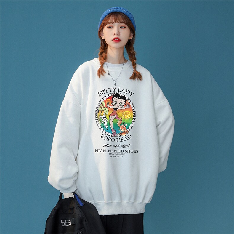 美式复古贝蒂女郎卡通情侣潮长袖圆领卫衣宽松上衣W165P30控48,男装卫衣,A247A