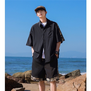 1小熊短袖衬衫男+短裤大码M-5XL套装92%聚酯纤维8%氨纶TZ77058P70图片