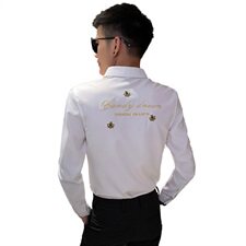 CSY81-P55控78白色2021春秋装社会小伙刺绣长袖衬衫男潮，男装衬衫，星座102A（原电商D309-1）