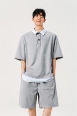 抖音品质夏季新款假两件短袖POLO衫潮牌休闲套装男-A2119TP50控78，男装T恤，电商B241