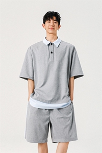 抖音品质夏季新款假两件短袖POLO衫潮牌休闲套装男-A2119TP50控78图片