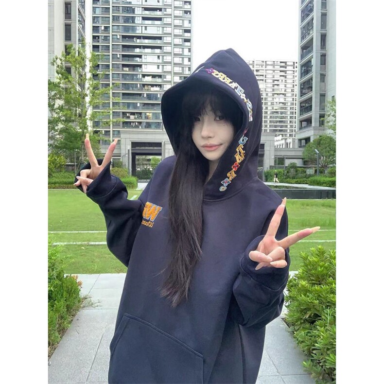 1506-1/WW061/P46潮牌藏青色彩色字母刺绣卫衣情侣男女同款,男装卫衣,星座1506-1