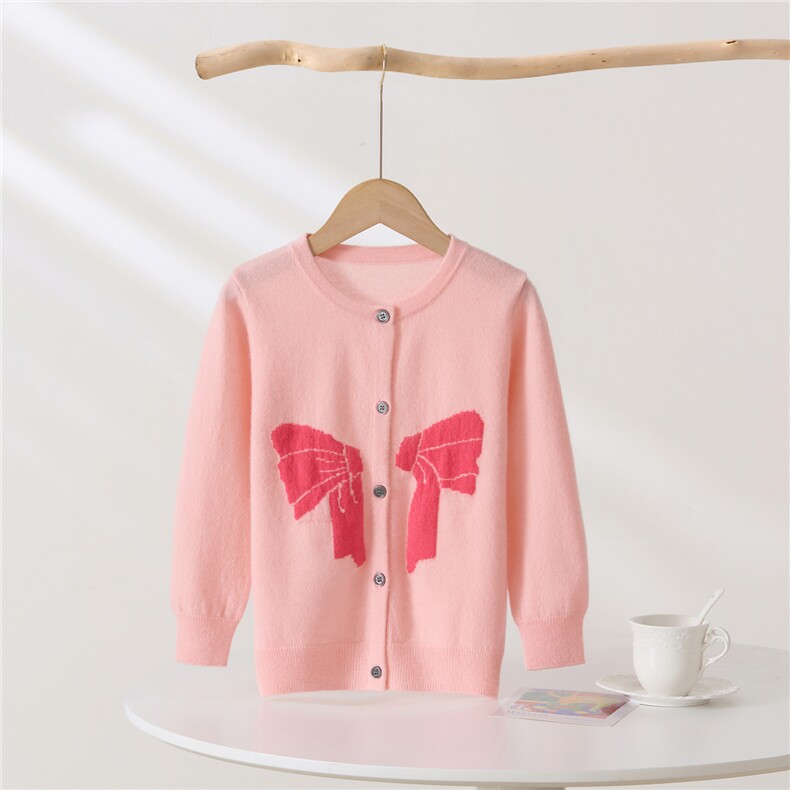 2025年新款百搭蝴蝶节提花圆领长袖羊绒开衫，童装儿童羊绒衫，轩曦羊绒