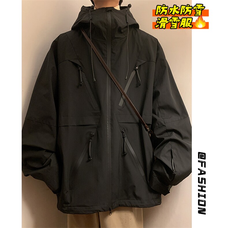 冬新魔术贴滑雪服防风防水拉链保暖加绒加厚中性风外套男M19-P180,男装棉衣,电商A001-1