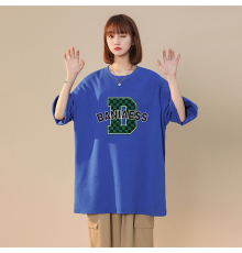 中性风2022夏季设计感字母棋盘格印花情侣T恤T1085P25控38，女装T恤，A247A