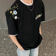 万针全刺绣工艺抖音得物高品质260克重磅纯棉双纱美式高街短袖T恤，男装T恤，电商A486