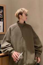 wassuphappy美式半拉链卫衣男士春秋季2025新款潮牌大码休闲外套，男装T恤，电商D206-1