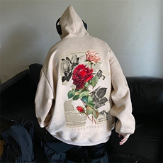 秋季重磅宽松大码麂皮绒玫瑰印花连帽卫衣JK23389特批43-控69，男装卫衣，星座605(原A050)