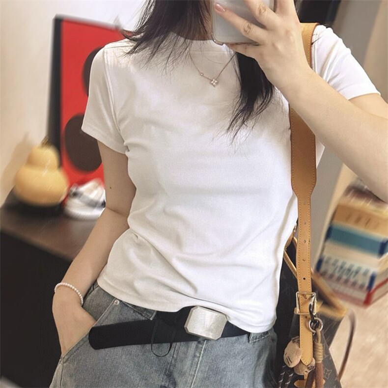 女士夏季时尚百搭修身显瘦圆领纯色短袖,女装T恤,邦太羊绒
