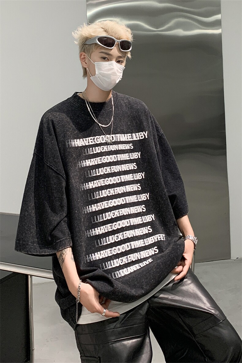 复古水洗做旧字母印花欧美重磅落肩袖短袖T恤XZ514-2-202443-P38,男装T恤,星座514-2(原B239)