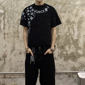 万针全刺绣工艺抖音得物高品质260克重磅纯棉双纱美式高街短袖T恤图片