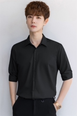 夏季冰丝衬衫男修身潮流五分袖商务高级感白衬衣8315P65，男装衬衫，电商A355（原A415）