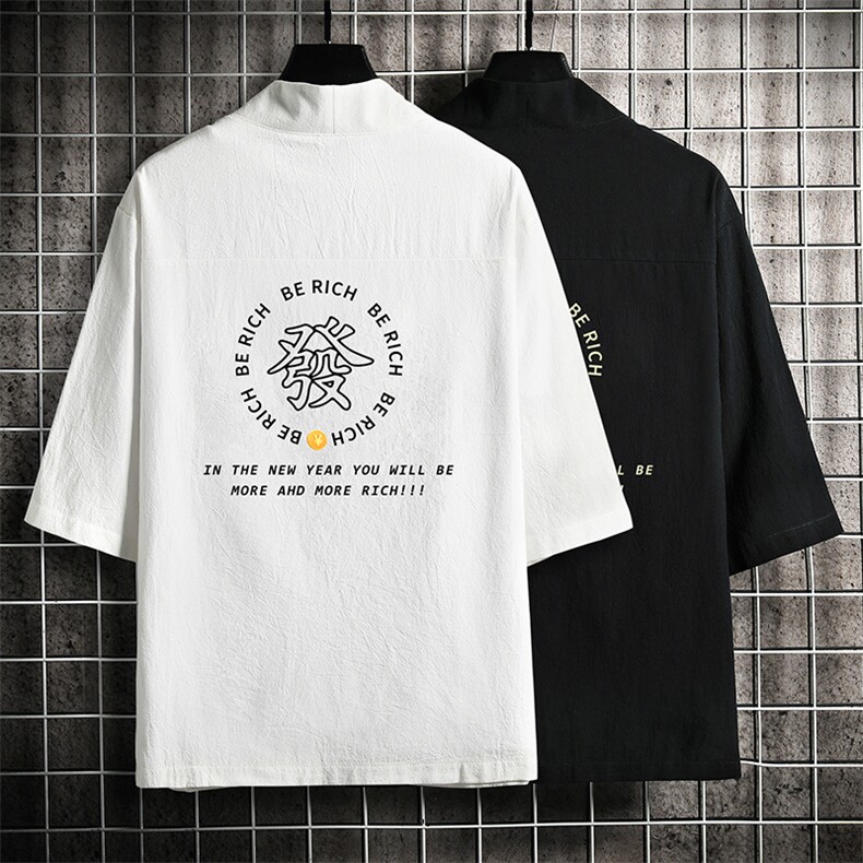 HF59163-P40风汉服男开衫外套七分袖道袍网格挂拍,男装民族服装,电商A040A