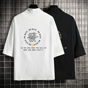 HF59163-P40风汉服男开衫外套七分袖道袍 网格挂拍图片
