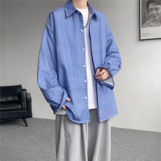 8XL-M长袖衬衫男春夏格子条纹衬衣宽松慵懒风防晒外套CS29005P45，男装防晒衣，电商B312