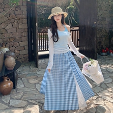 又a又飒2025套装甜美纯欲防晒罩衫吊带背心蕾丝拼接半身裙三件套，女装套装/套裙，2C122